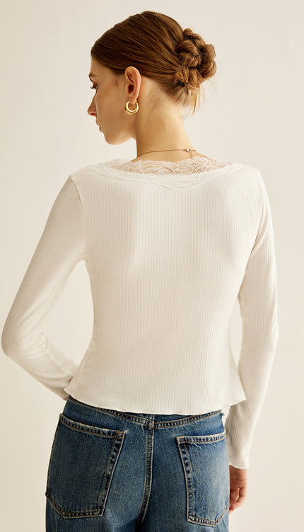 Dantel Panelli V Yaka Bluz