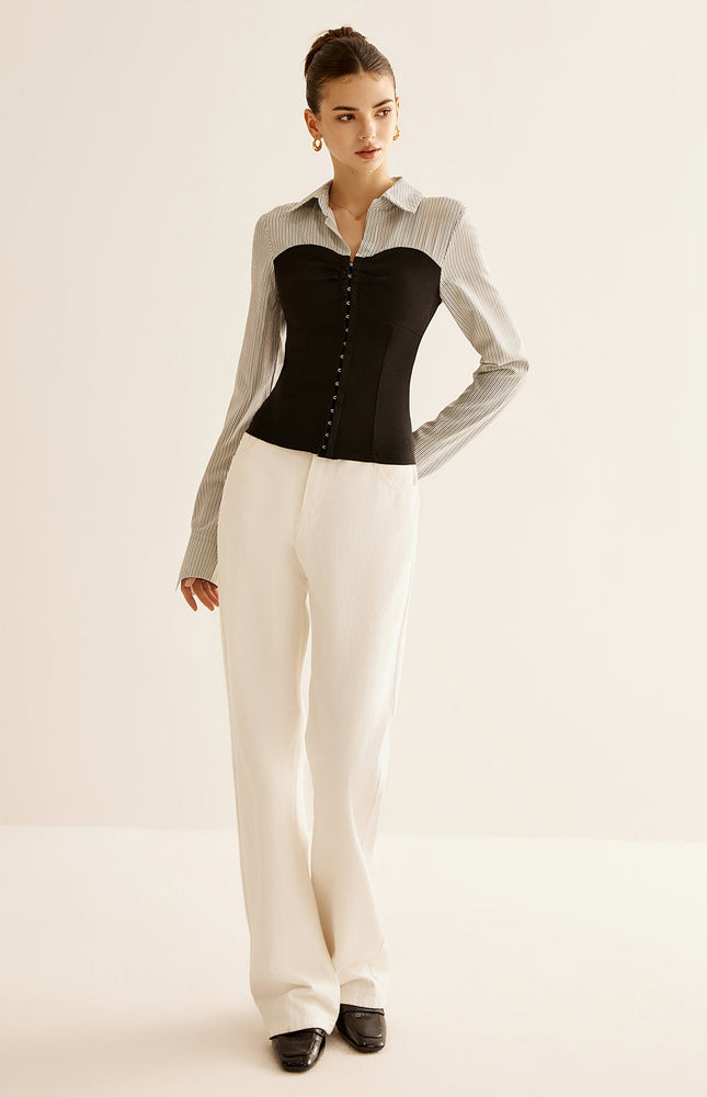 Renk Bloklu Panel Polo Bluz