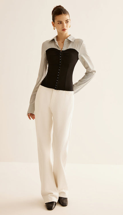 Renk Bloklu Panel Polo Bluz