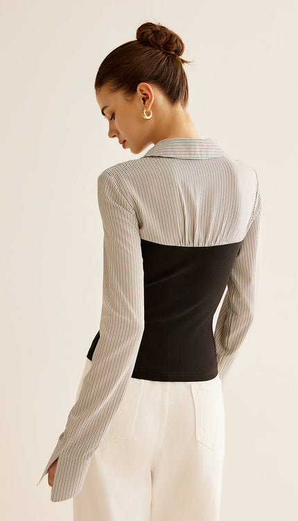 Renk Bloklu Panel Polo Bluz