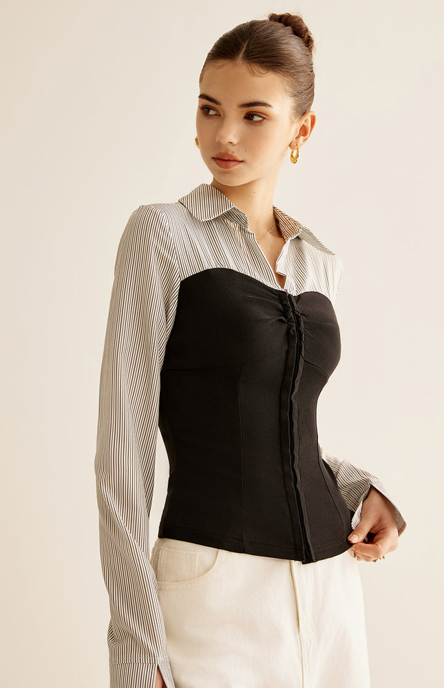 Renk Bloklu Panel Polo Bluz