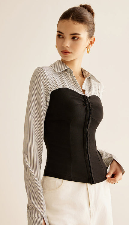 Renk Bloklu Panel Polo Bluz