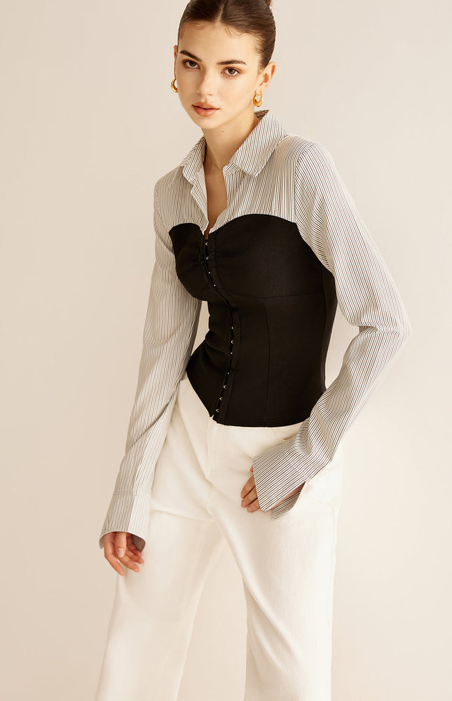 Renk Bloklu Panel Polo Bluz