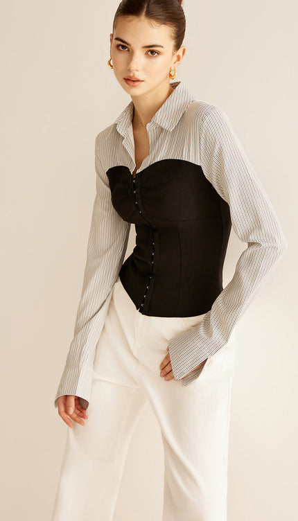 Renk Bloklu Panel Polo Bluz