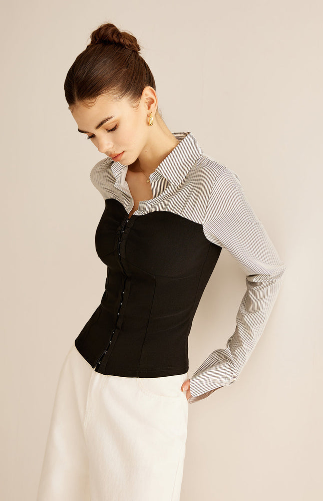 Renk Bloklu Panel Polo Bluz