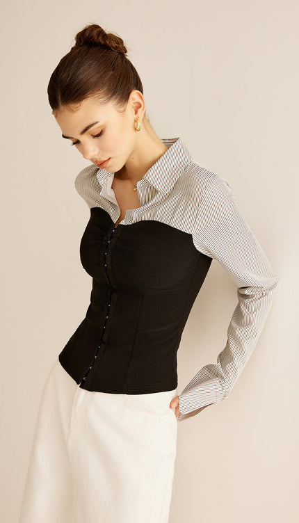 Renk Bloklu Panel Polo Bluz