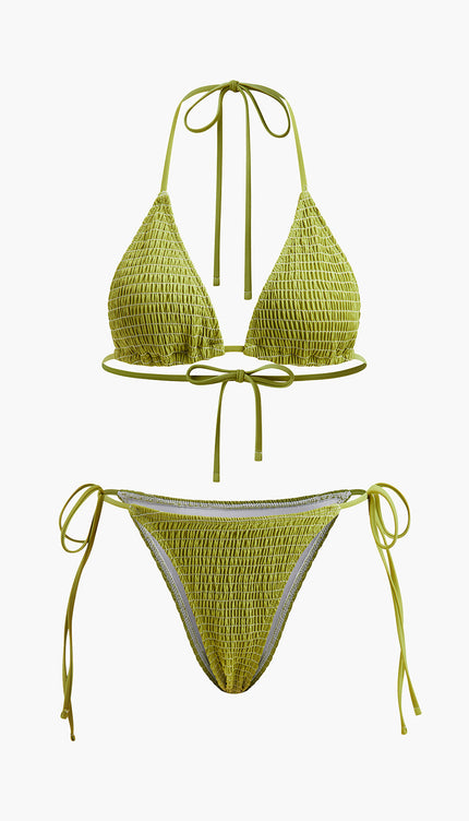 Bağcıklı Dokulu Üçgen Bikini