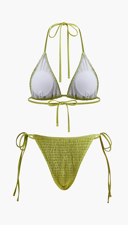 Bağcıklı Dokulu Üçgen Bikini