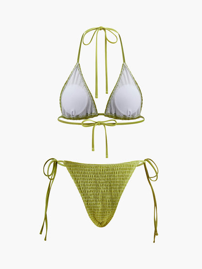 Bağcıklı Dokulu Üçgen Bikini