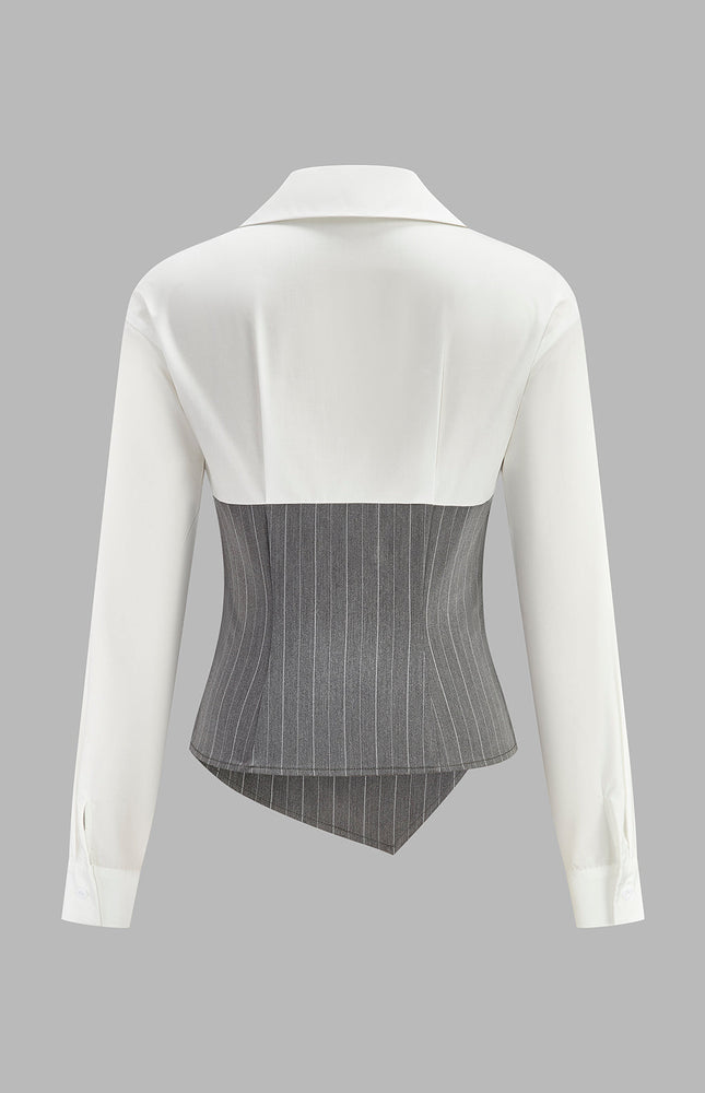 Modaya Uygun Renk Bloklu Asimetrik Çizgili Gömlek