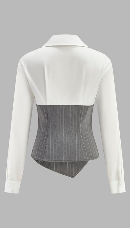 Modaya Uygun Renk Bloklu Asimetrik Çizgili Gömlek