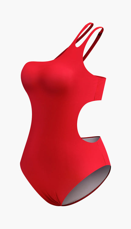 Kesik Detaylı Kırmızı Tek Omuz Mayo