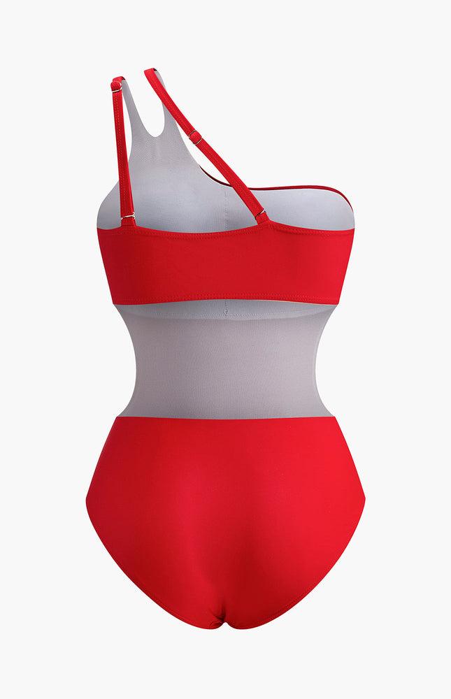 Kesik Detaylı Kırmızı Tek Omuz Mayo