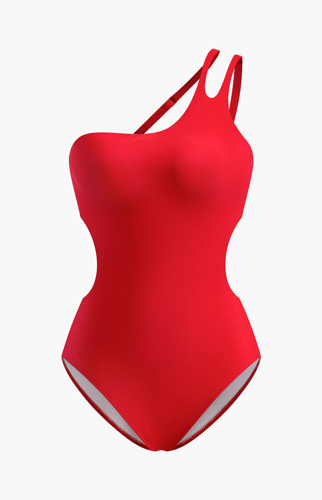 Kesik Detaylı Kırmızı Tek Omuz Mayo