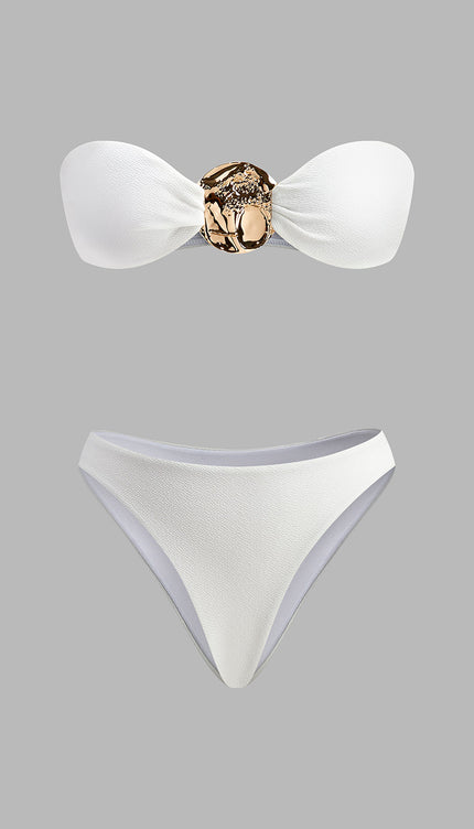 Etekli Altın Detaylı Bikini Takımı