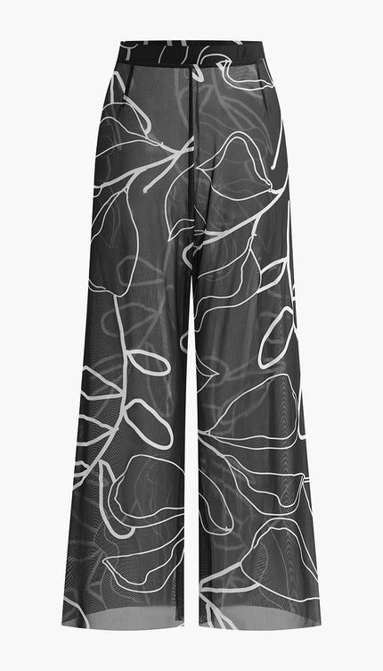 Şeffaf Baskılı Geniş Paça Ferace Pantolon