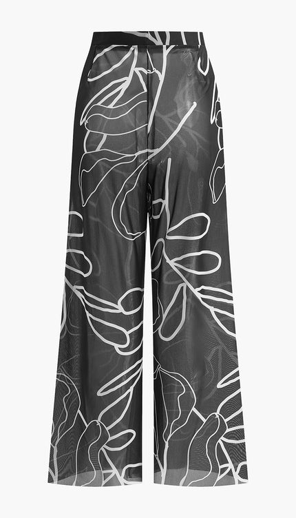 Şeffaf Baskılı Geniş Paça Ferace Pantolon