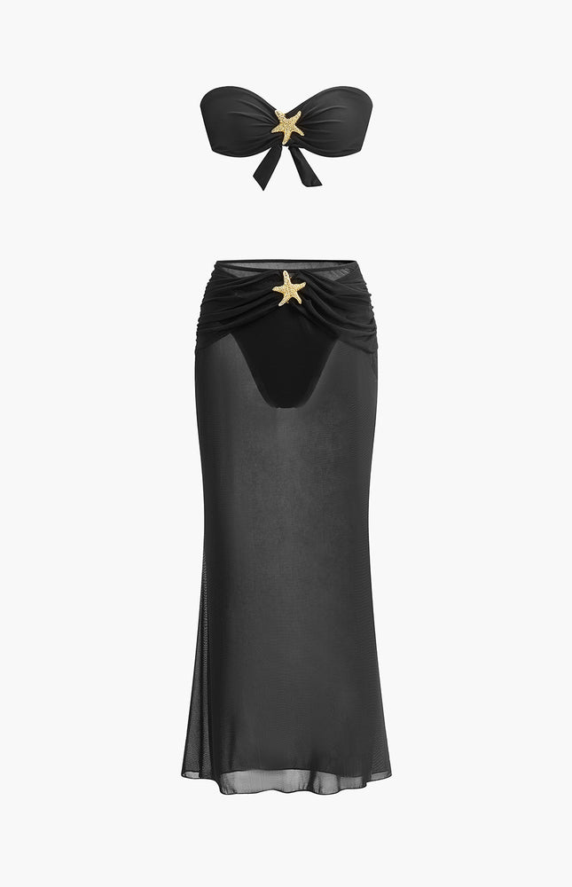 Deniz Yıldızı Detaylı Bandeau Bikini ve File Etek