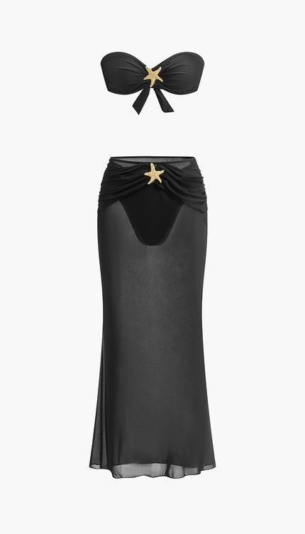 Deniz Yıldızı Detaylı Bandeau Bikini ve File Etek