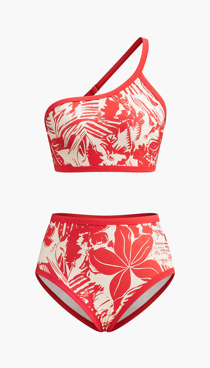 Tropikal Tek Omuzlu Bikini Takımı