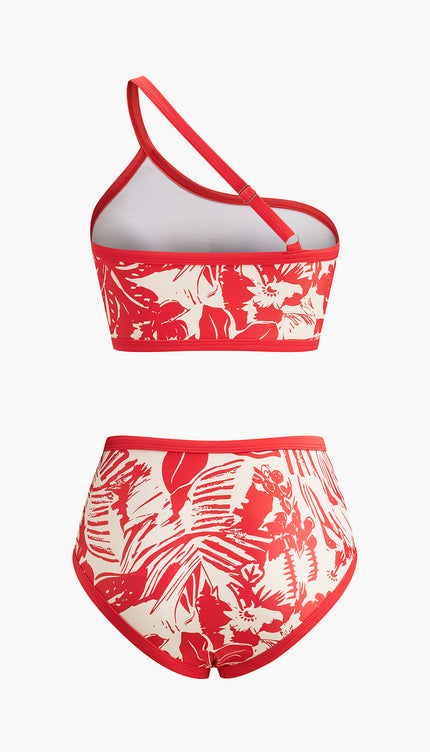 Tropikal Tek Omuzlu Bikini Takımı