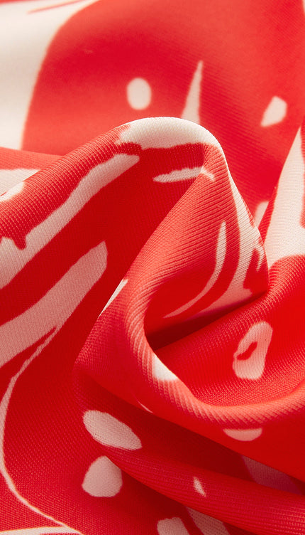 Tropikal Desenli Egzotik V-Yaka Tek Parça Mayo