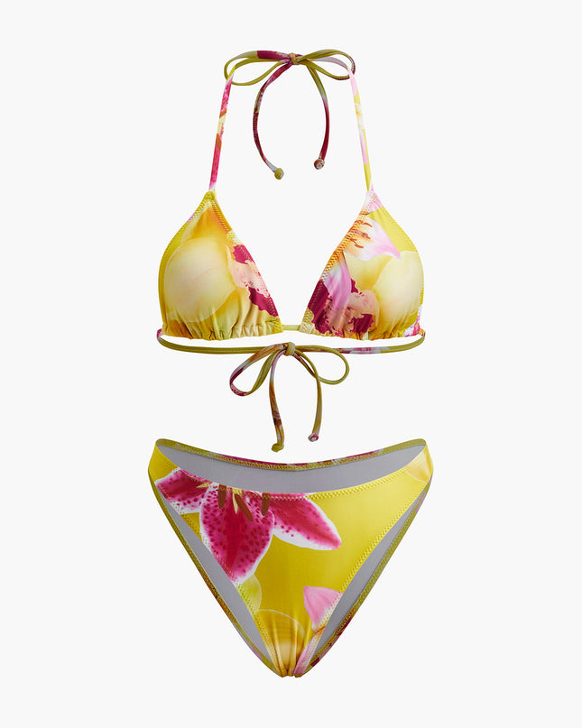 Çiçek Desenli Boyundan Bağlama Bikini Takımı