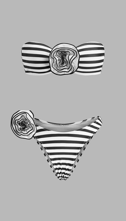 Şık Çizgili Bandeau Bikini Takımı