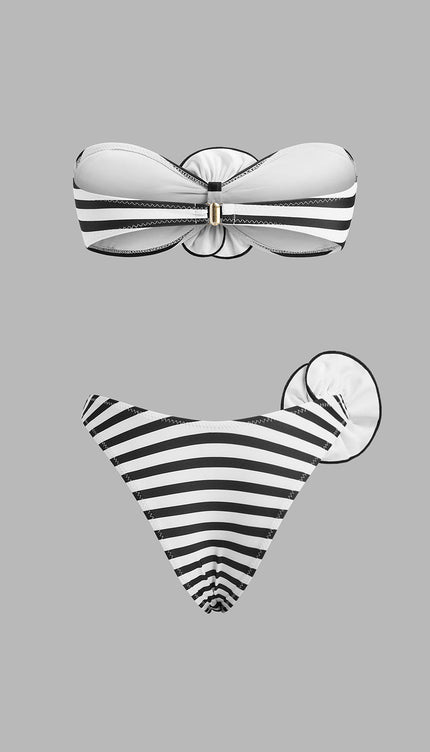 Şık Çizgili Bandeau Bikini Takımı