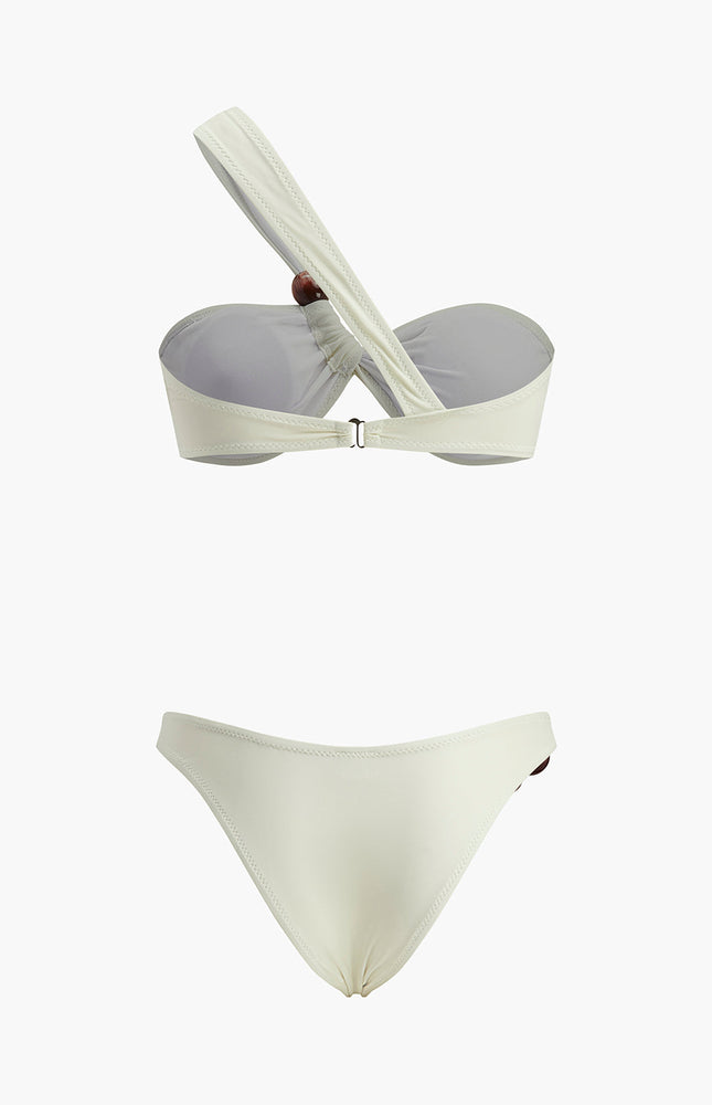 Şık Boncuk Detay Tek Omuzlu Bikini Takımı