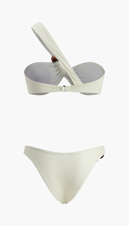 Şık Boncuk Detay Tek Omuzlu Bikini Takımı