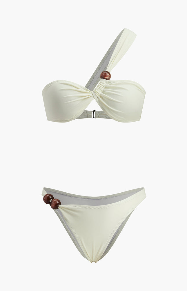 Şık Boncuk Detay Tek Omuzlu Bikini Takımı