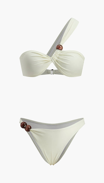 Şık Boncuk Detay Tek Omuzlu Bikini Takımı