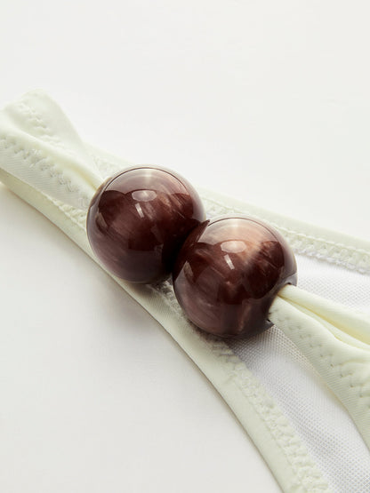 Şık Boncuk Detay Tek Omuzlu Bikini Takımı