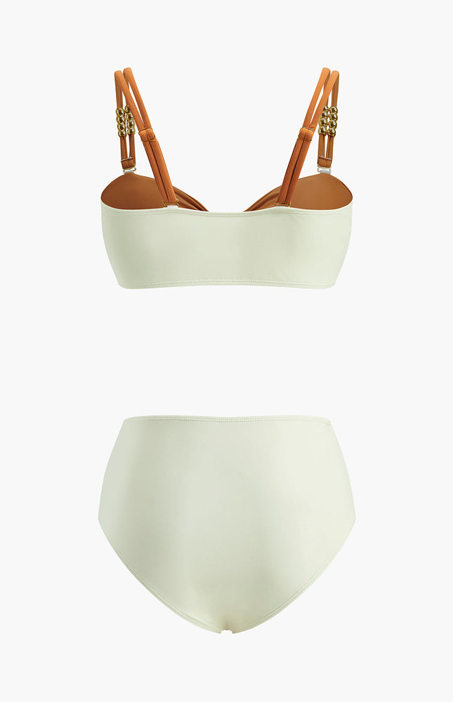 Canlı Renk Bloklu Şık Kemer Tasarımı ile Bikini Seti