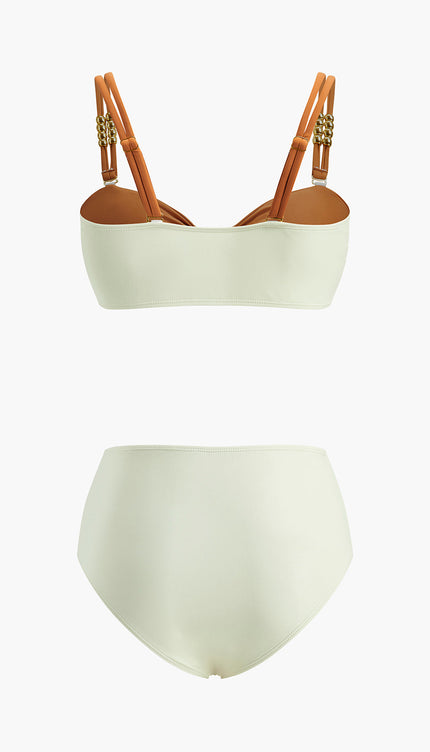 Canlı Renk Bloklu Şık Kemer Tasarımı ile Bikini Seti