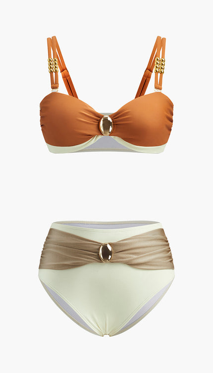 Renk Bloklu Kemer Detay Bikini Takımı