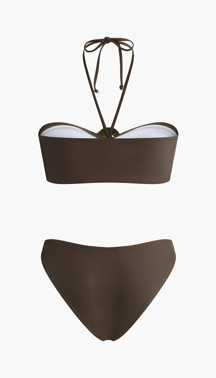 Şık Oval Toka Detay Etekli Bikini Takımı