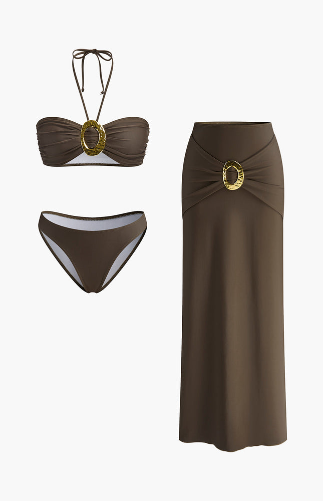 Şık Oval Toka Detay Etekli Bikini Takımı