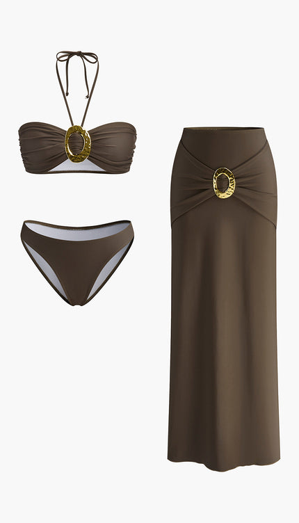 Şık Oval Toka Detay Etekli Bikini Takımı