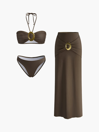 Şık Oval Toka Detay Etekli Bikini Takımı