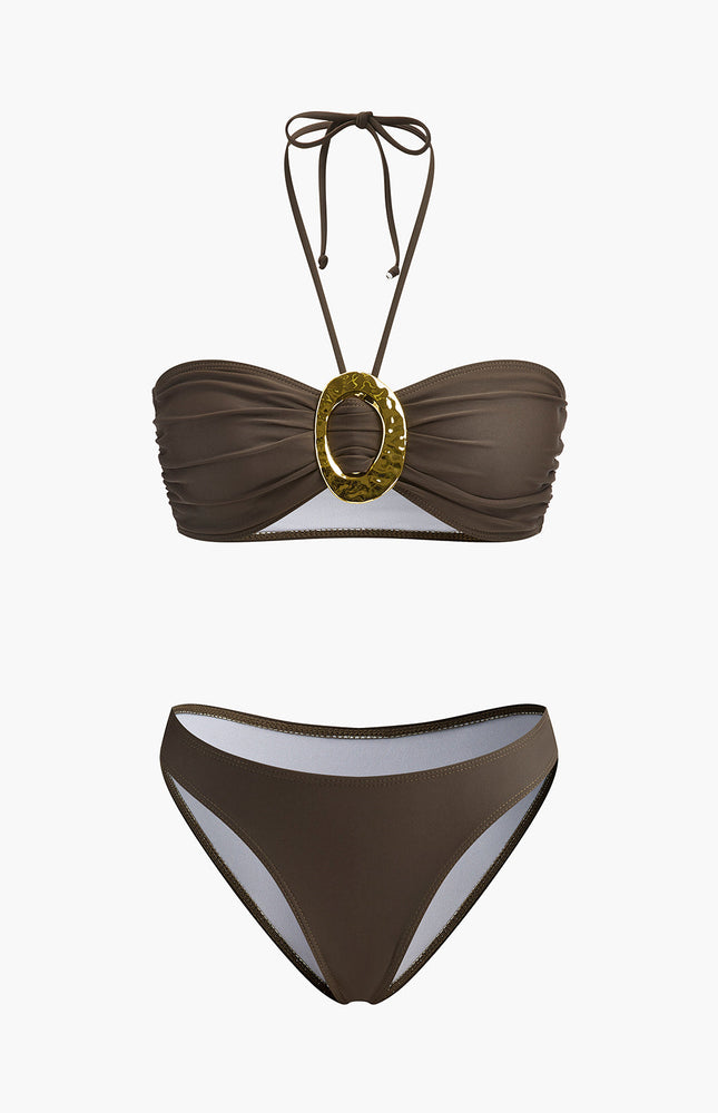 Şık Oval Toka Detay Etekli Bikini Takımı