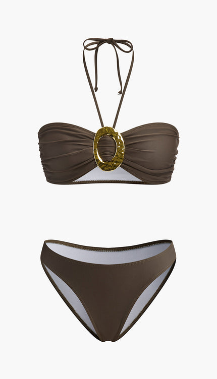 Şık Oval Toka Detay Etekli Bikini Takımı
