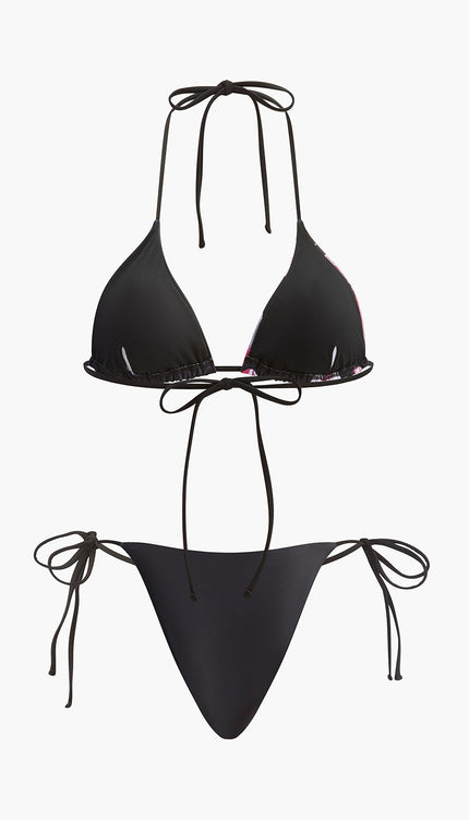 Çiçek Desenli Bikini Yarı Şeffaf Etek ile