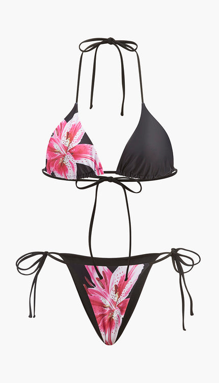 Çiçek Desenli Bikini Yarı Şeffaf Etek ile