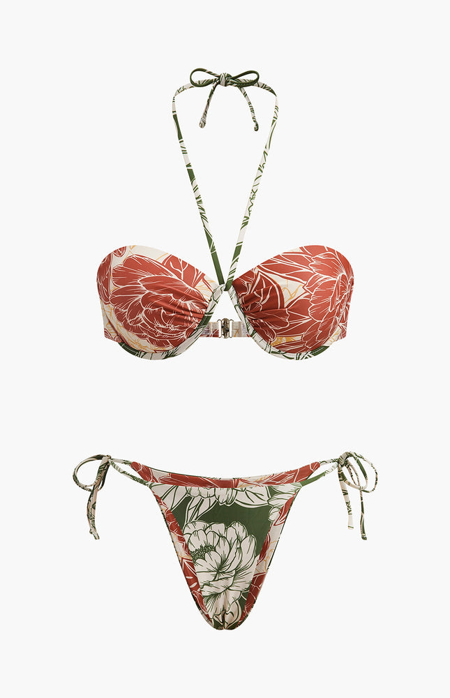 Çiçekli Bikini Seti Bağlama Kenar Etek ile