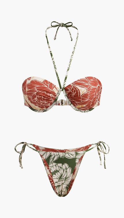 Çiçekli Bikini Seti Bağlama Kenar Etek ile