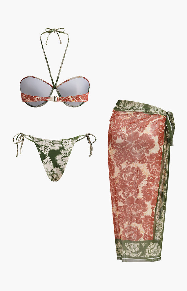 Çiçekli Bikini Seti Bağlama Kenar Etek ile