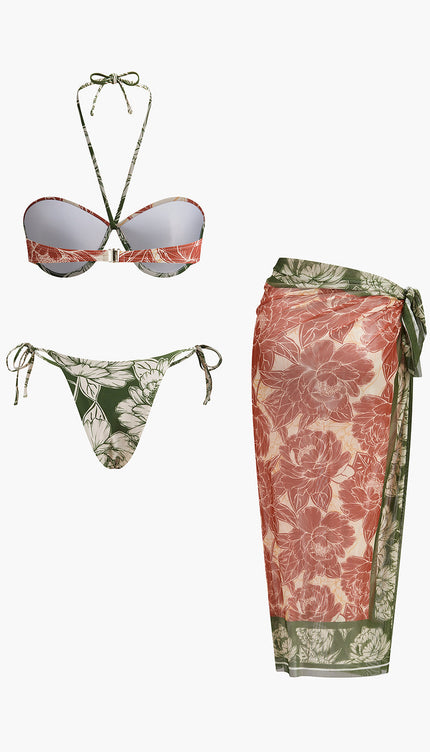 Çiçekli Bikini Seti Bağlama Kenar Etek ile