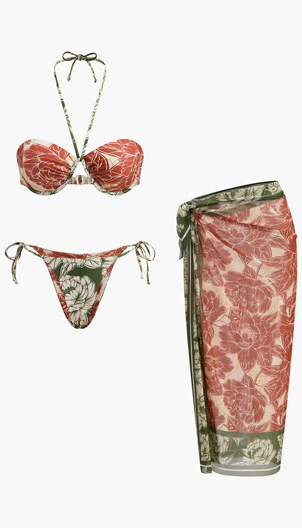 Çiçekli Bikini Seti Bağlama Kenar Etek ile